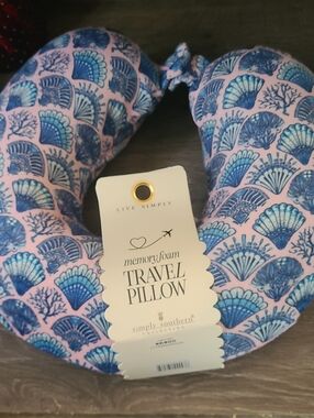 Simply Southern Pink & Blue Shell Memory Foam Travel Pillow